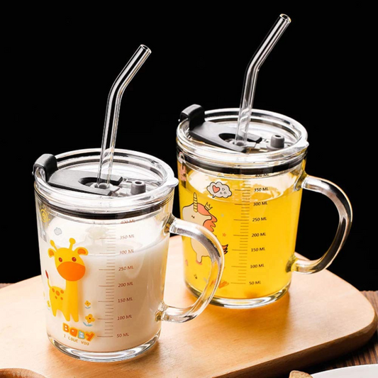 Unicorn Shape 350 Ml Glass Mug With Straw Children’s Glass Milk Cup Juice