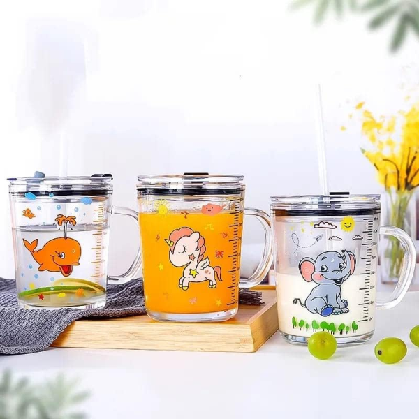 Unicorn Shape 350 Ml Glass Mug With Straw Children’s Glass Milk Cup Juice